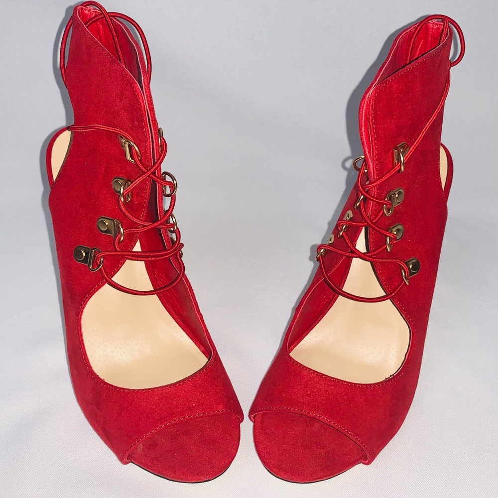 Elegant Red Lace-Up Women's Heels